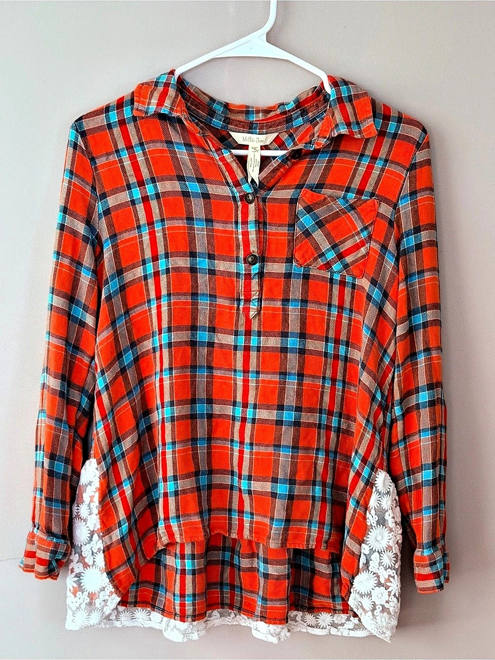 Matilda Jane Plaid Lace Hem Button Down Size Medium